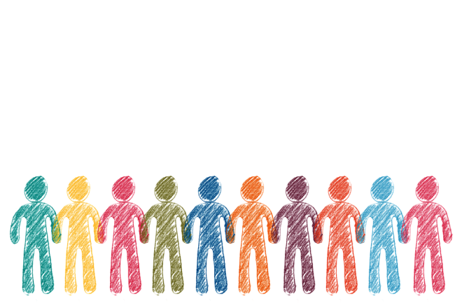 drawing of people of different colors holding hands